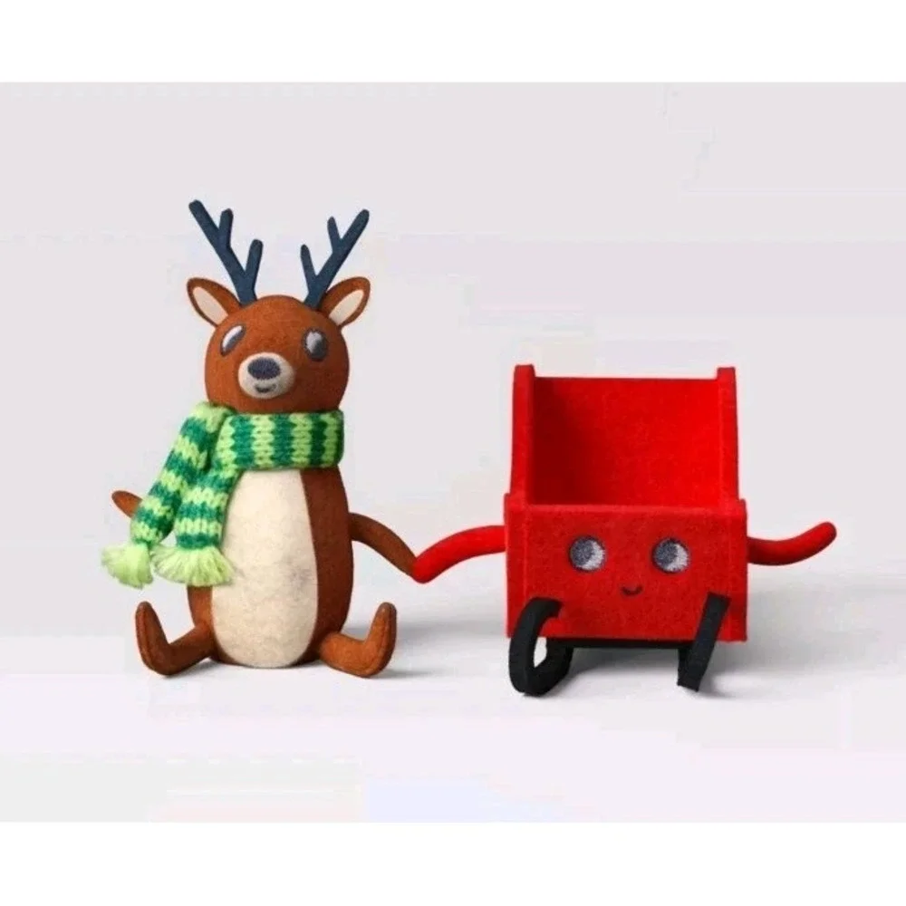 2024 Target Wondershop Felt Reindeer & Sleigh Duo Christmas Figurine
